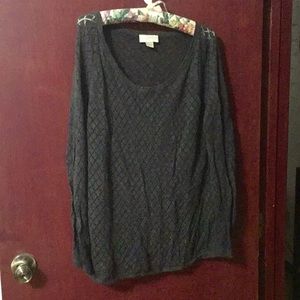 Loft L charcoal gray diamond see through sweater.
